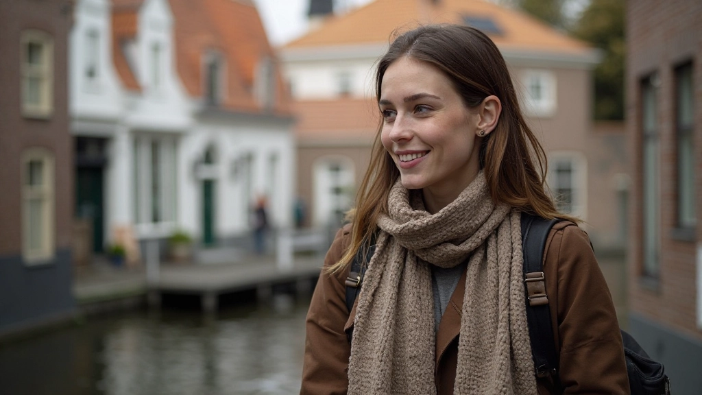 Language learner immersed in Dutch cultural experience at traditional Amsterdam setting