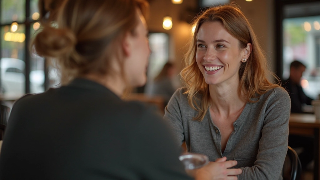 Professionele vrouw voert gesprek aan Nederlands café tafel